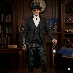 Men’s Gothic Tailcoat Jacket 4XL Victorian Steampunk Cosplay Black Coat